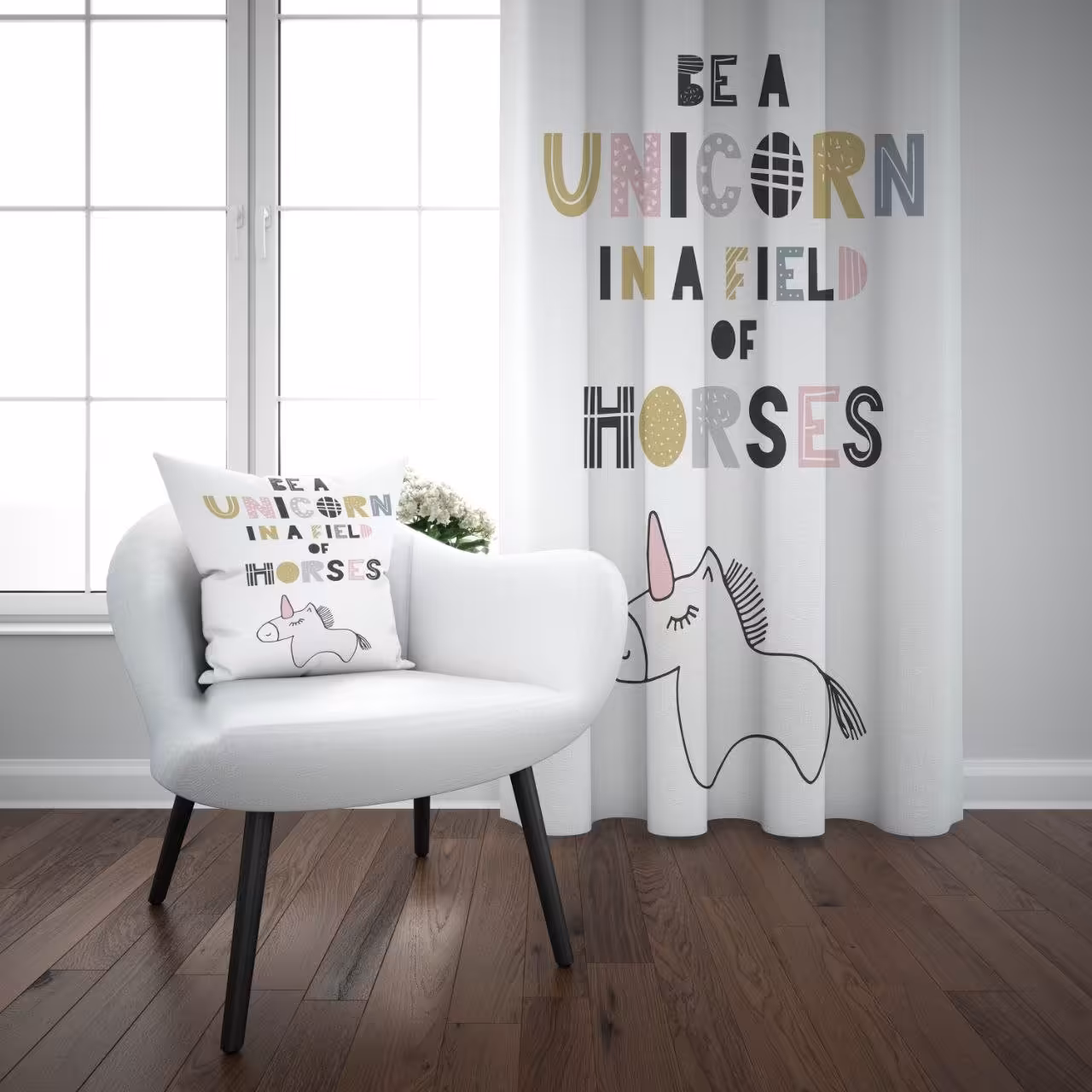 پرده چاپی پانچی  طرح اسب شاخدار1 _ کودکانه _            کد p: 1505