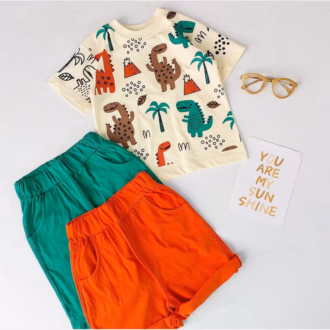 لباس پسرانه تیشرت شلوارک پسرانه سایز 35رو 40 طرح دایناسور ست پسرانه 