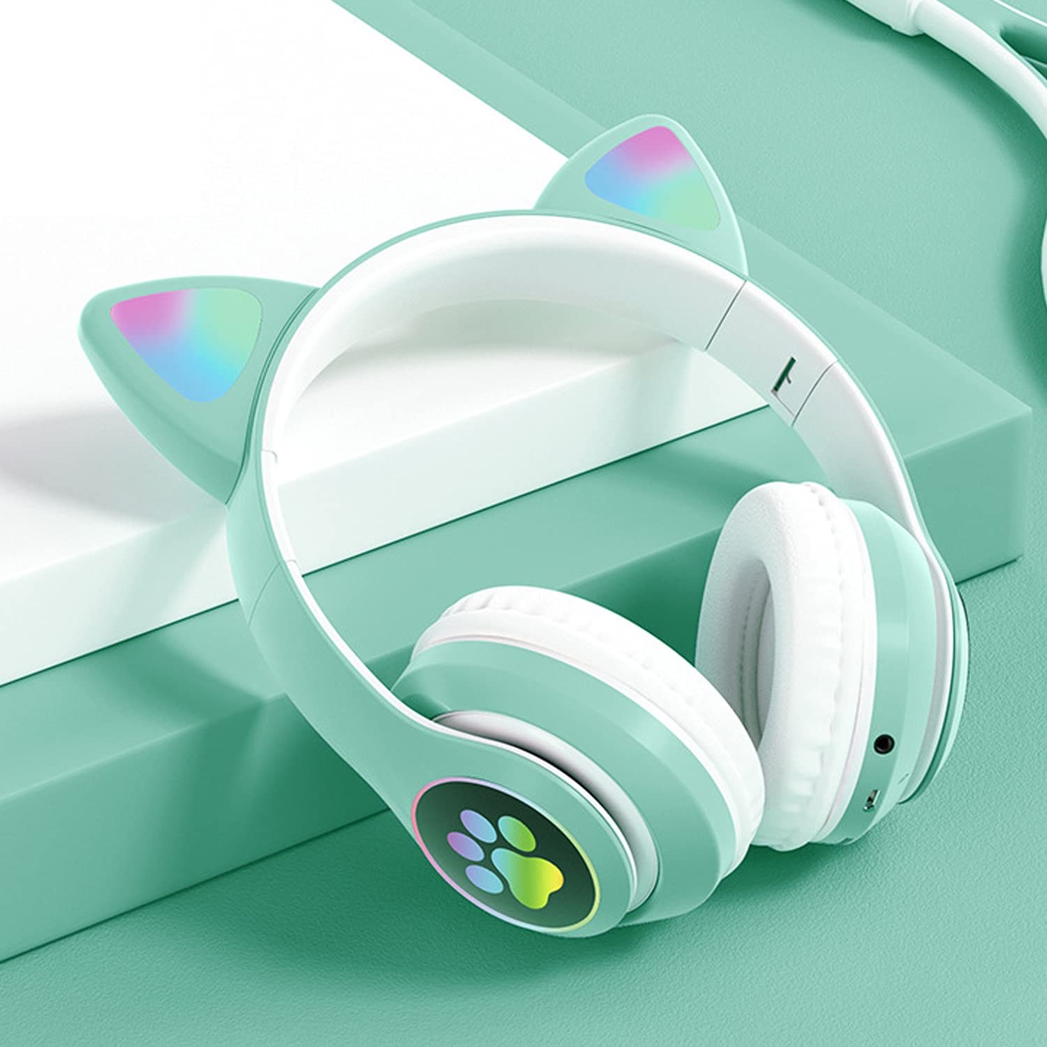 هدفون بلوتوثی مدل گربه ای MZ-023 رنگ (سبز)