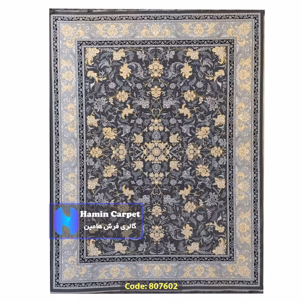 فرش 6 متری 700شانه تراکم 2550 نخ آکلریک رنگ زمینه متالیک کد AR807602