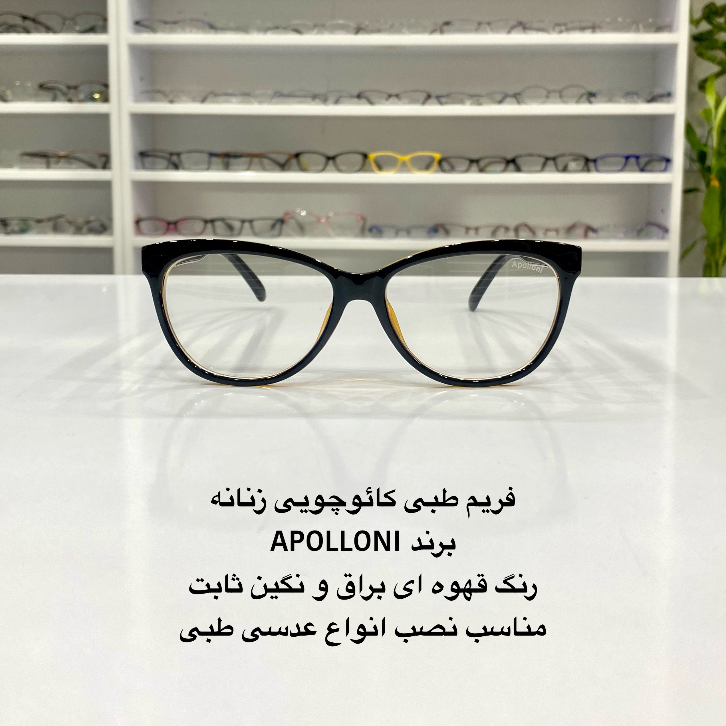 فریم عینک طبی کائوچویی زنانه نگین دار رنگ قهوه ای در عینک کاسپین بوشهر