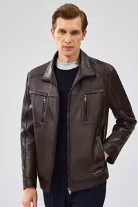 کت چند رنگ مردانه ژاکت چرمی HUGO MINK Derimod