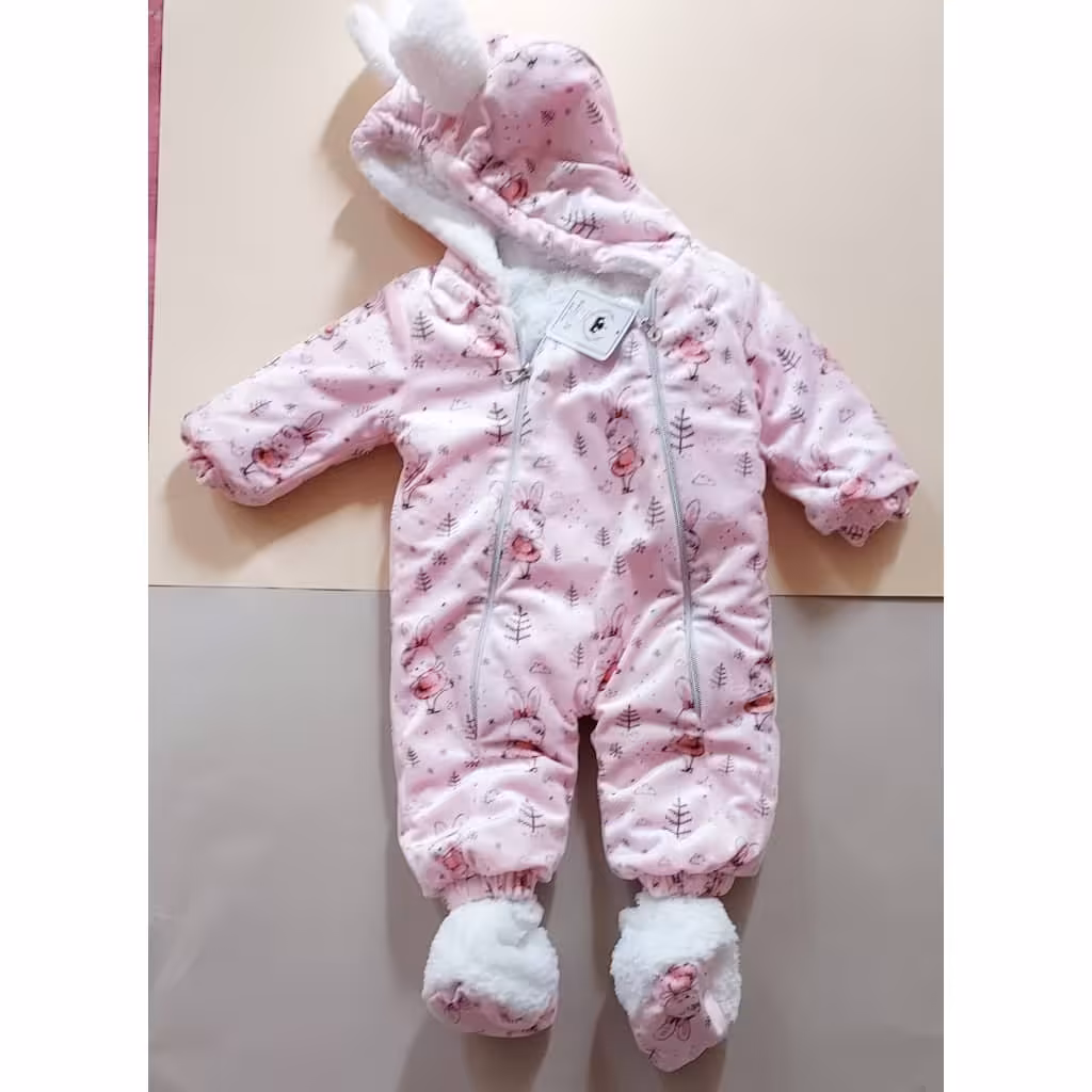 کاپشن سرهمی نوزادی دخترانه صورتی طرح دار  زیر 1سال 