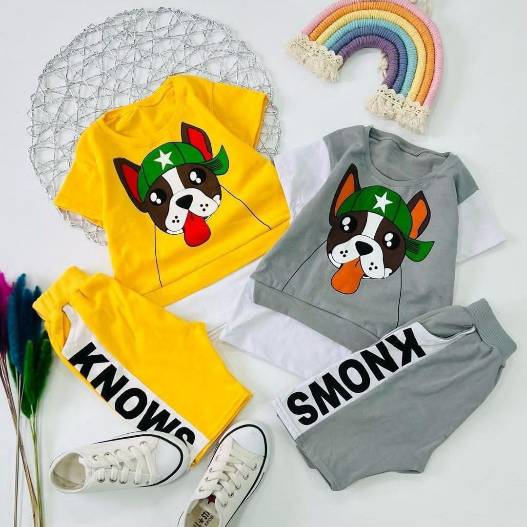  ست تیشرت شلوارک پسرانه سگ کلاه سبز زبون دراز 
 پنبه لاکرا عالی 
 سایز  40 تا 55