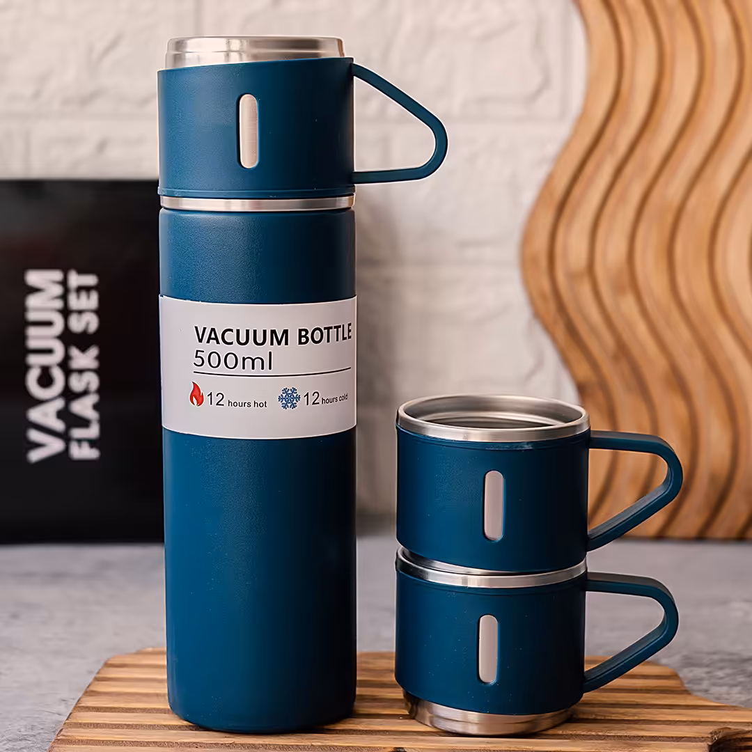 فلاسک سه لیوانه،شیش رنگ،باکس کادویی