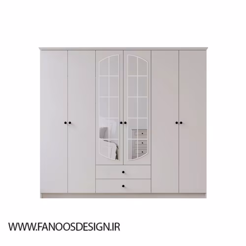 کمد لباس 6 درب و دو کشو سفید سایز 210*180*52 کد 9091