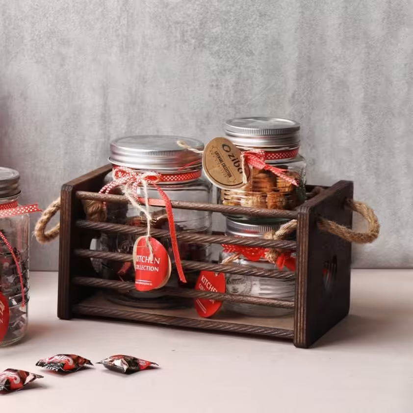 باکس چوبی مستطیل دسته کنفی 