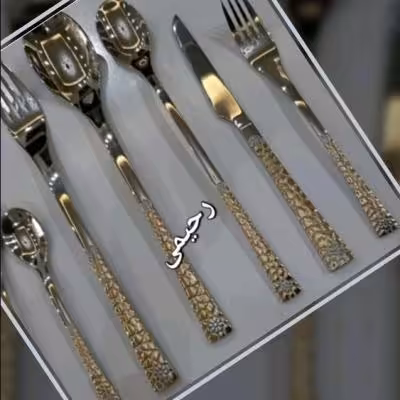 سرویس قاشق و چنگال 12 نفره 59 پارچه دهانه اروپایی یونیک نیمه طلای