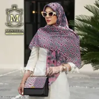 ست روسری یا شال و کیف پاسپورتی طرح بابونه طوسی صورتی برند مونتلا ارسال به سراسر کشور