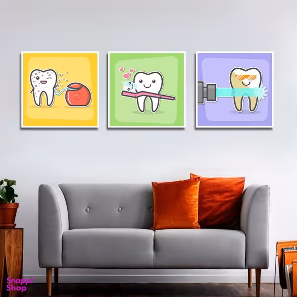 تابلو بکلیت طرح بهداشت دندان و دندانپزشکی مدل W-1566 مجموعه 3 عددی