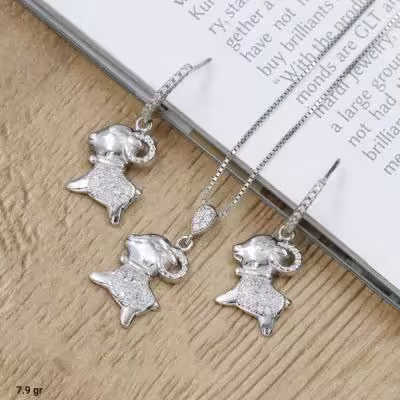 نیم ست نقره طرح حیوان قوچ شاخ دار روکش طلا سفید کد 1633