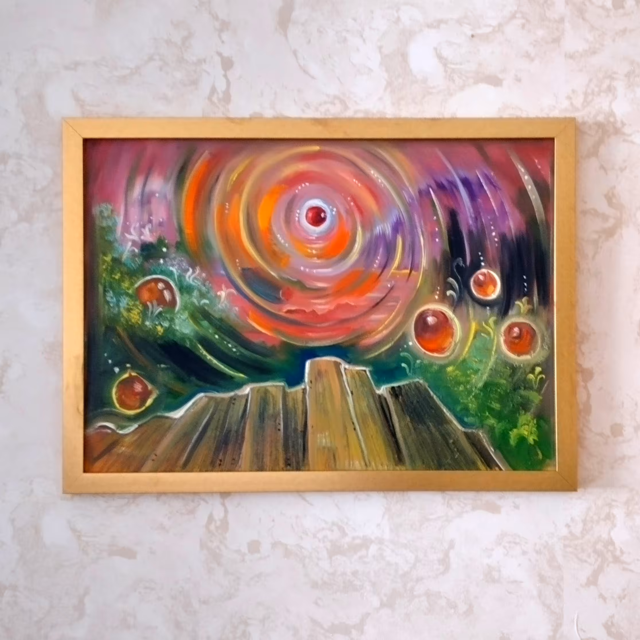 تابلو نقاشی رنگ روغن اثر سورئال. سایز 50 در 70 سانت با قاب طلایی