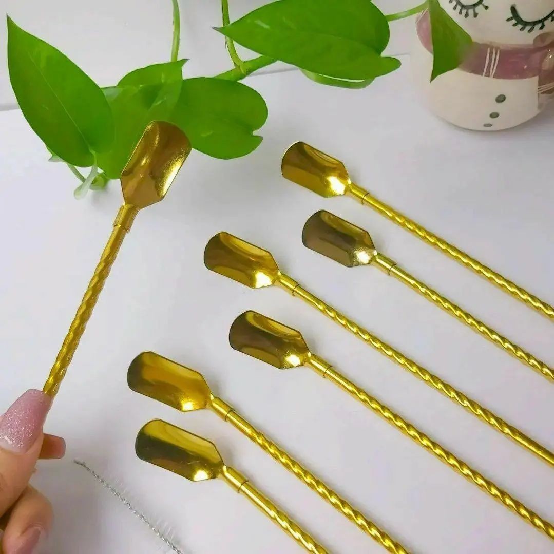 قاشق شربت خوری نی دار طلایی