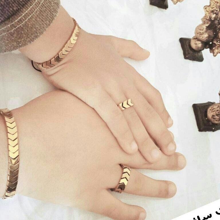 ست دستبند و انگشتر حدید رنگ ثابت