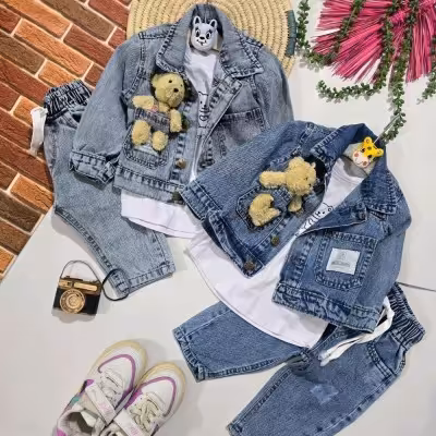 ست سه تیکه کت و شلوار جین اصل