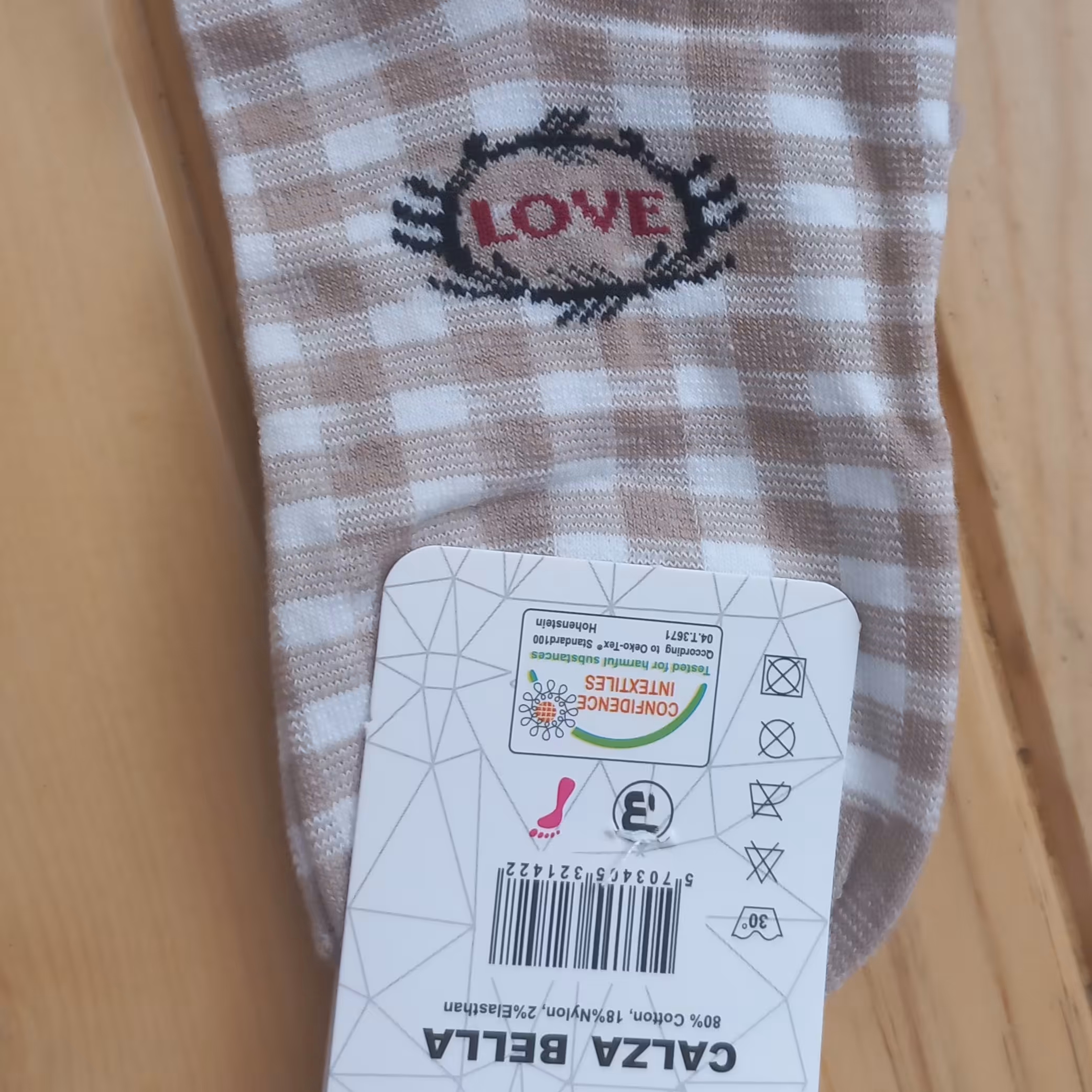 جوراب نخ کتان ، طرح شطرنج بزرگ مشکی توسی و شطرنج کوچک کرمی سفید