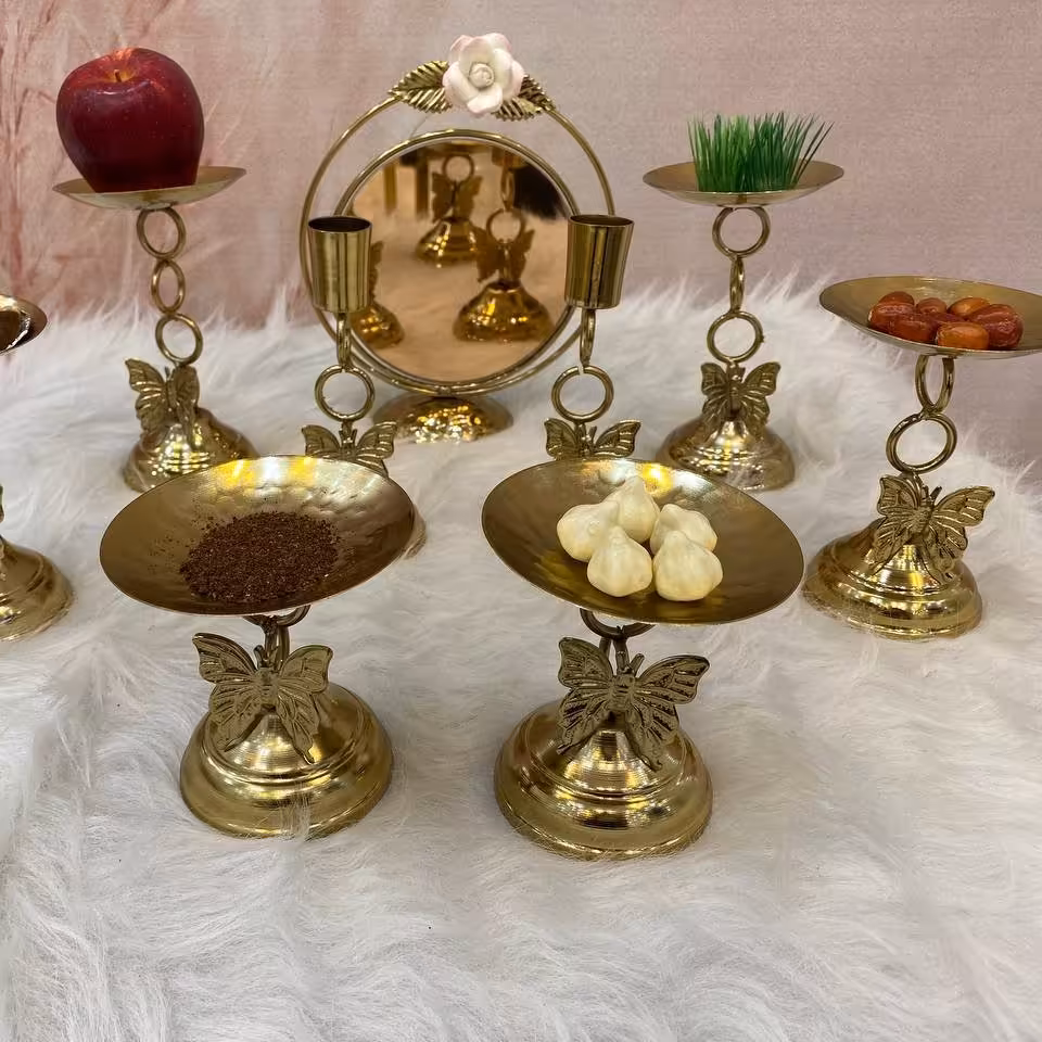 🔱 نام کالا : هفت سین طرح زنجیری 
🔱 پروانه دار 
🔱جنس کالا : فلز آبکاری پرداخت شده هزینه ارسال به عهده مشتری وپس کرایه