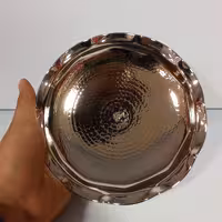 پیش دستی بشقاب مسی سه پایه کروم برند اسدی زنجان 