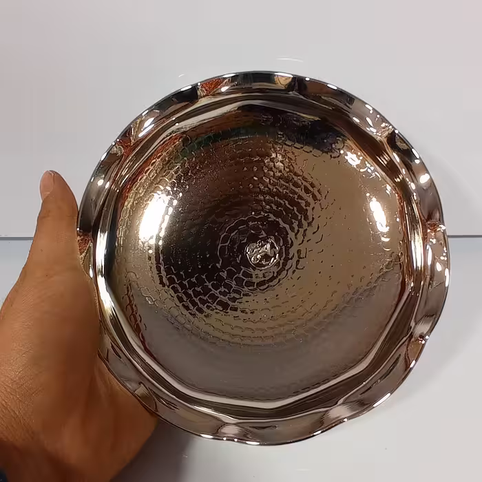 پیش دستی بشقاب مسی سه پایه کروم برند اسدی زنجان 