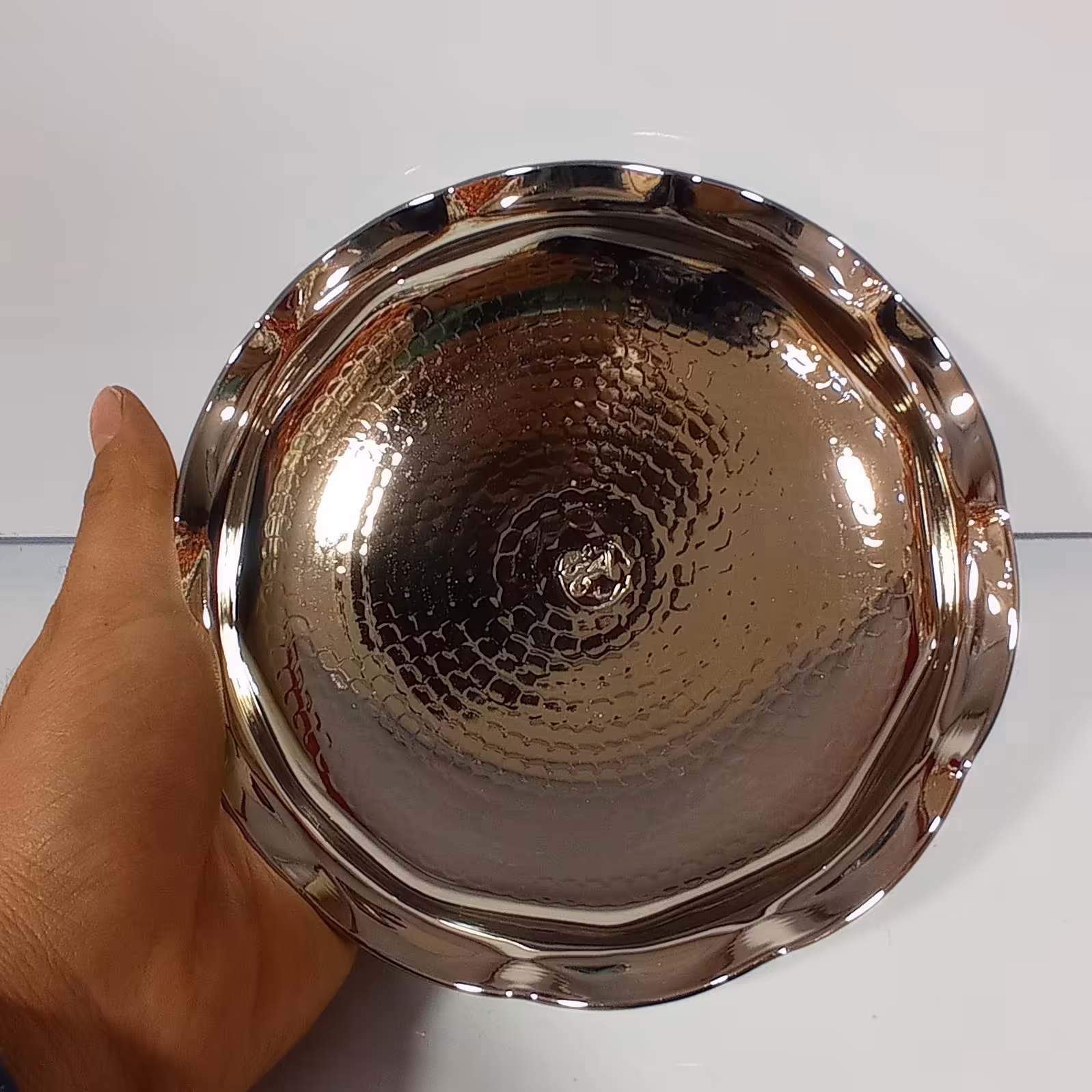 پیش دستی بشقاب مسی سه پایه کروم برند اسدی زنجان 