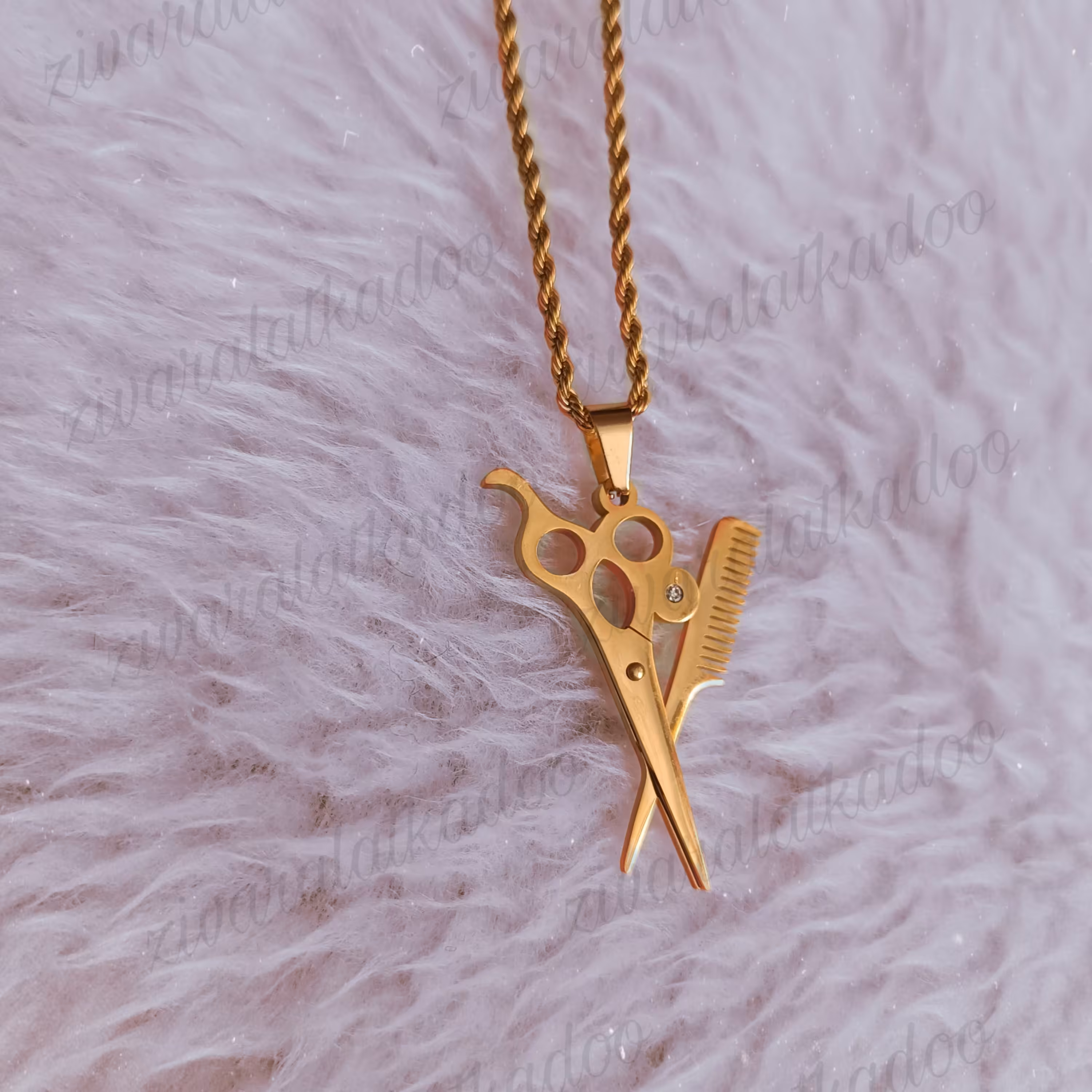 گردنبند شونه قیچی استیل با زنجیر طنابی استیل 45 سانتی 