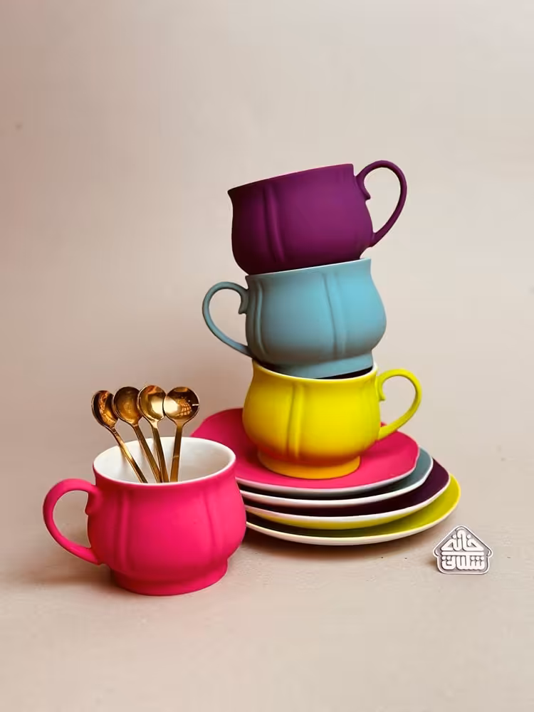 فنجون نعلبکی رنگی مات کد002049