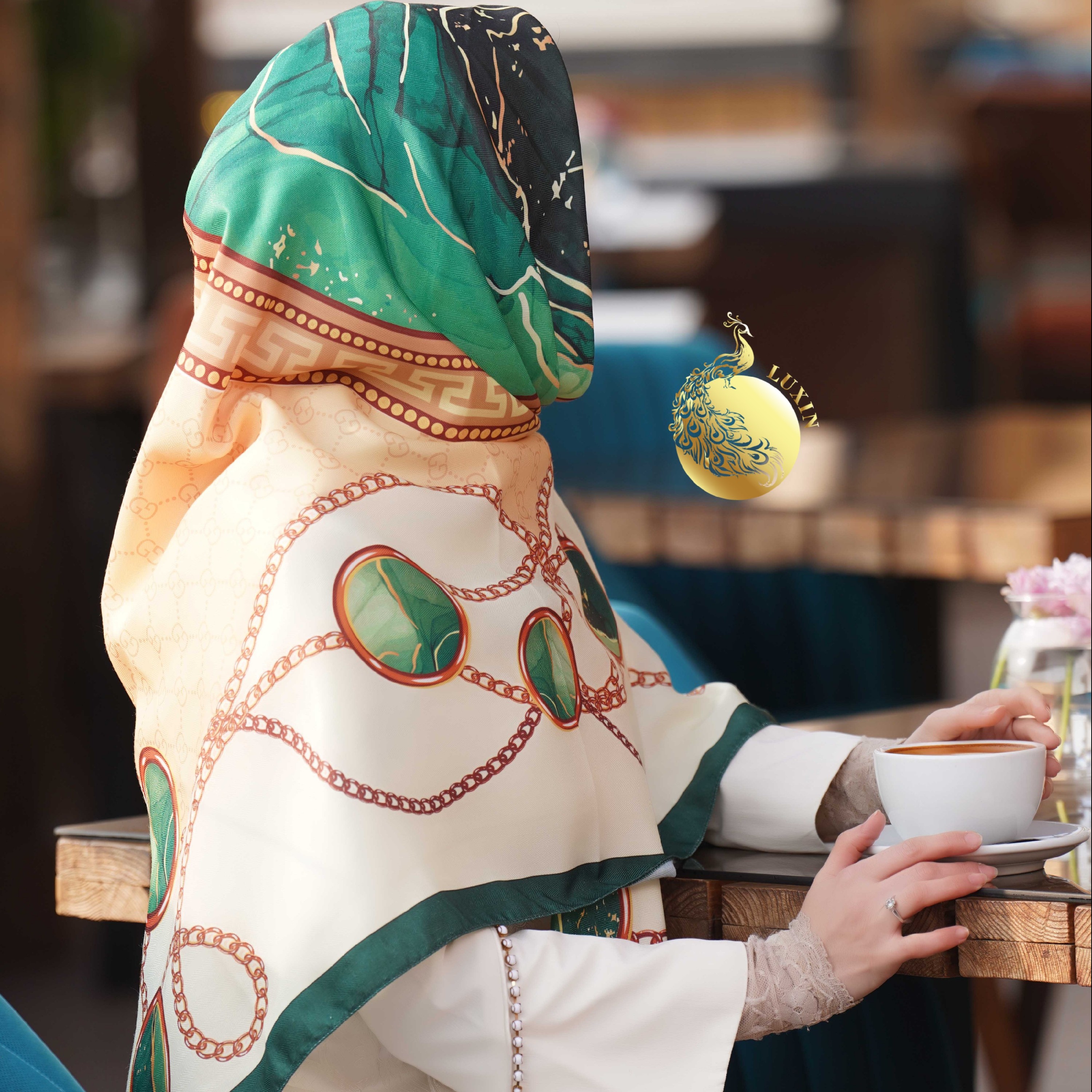 روسری سبز کرم آبرنگب