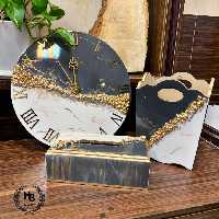 ست سطل و جای دستمال و ساعت دیواری قطر 40  مناسب جهیزیه به رنگ دلخواه