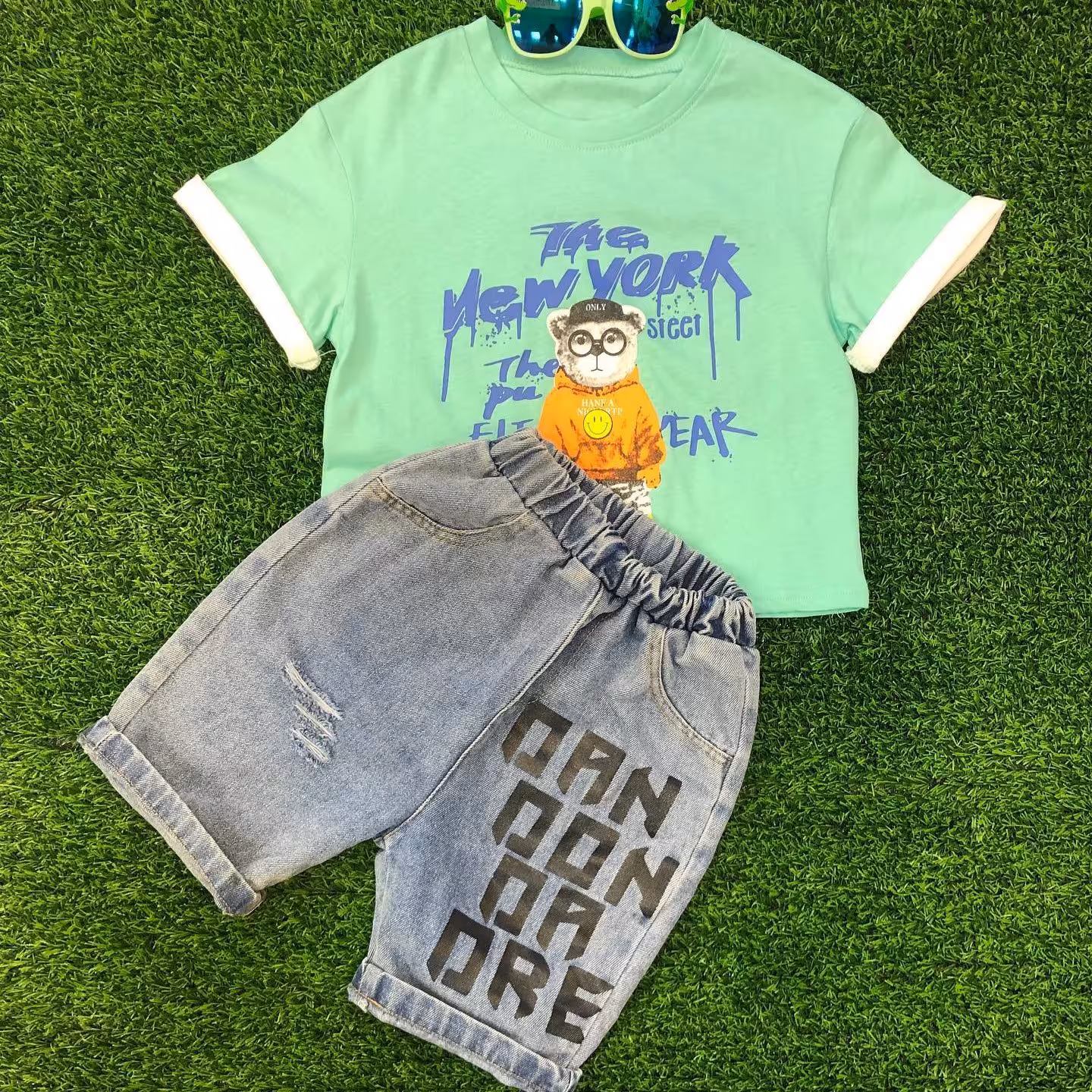 تیشرت شلوارک خارجی اسپرت طرح خرسی، بدون آبرفت، بدون پرزدهی، بدون رنگدهی، کیفیت عالی