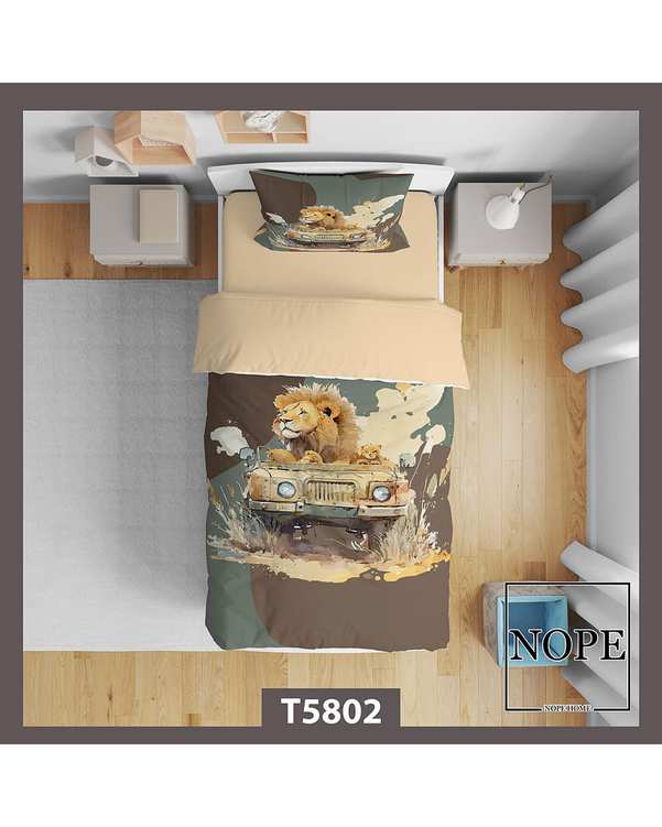 سرویس لحاف روتختی کودک یک نفره 5 تکه نوپه هوم Nopehome طرح شیر کد T5802