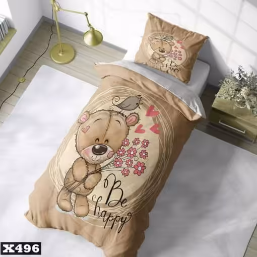 روتختی یک نفره سه بعدی خرس مهربون با گل، جنس میکروتترون، مناسب کودک و نوجوان،برای تخت90