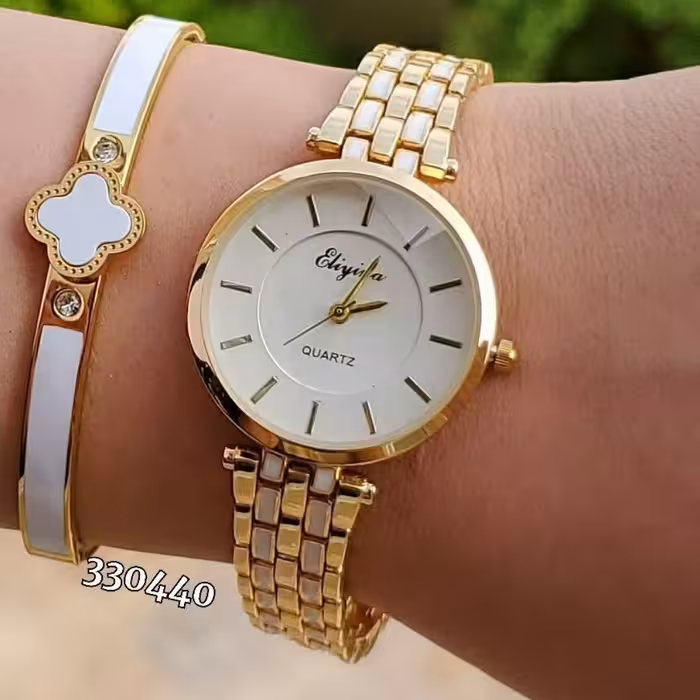 ست ساعت و دستبند استیل زنانه جذاب