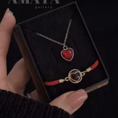 ست گردنبند و دستبند قلب قرمز (باکس رایگان)