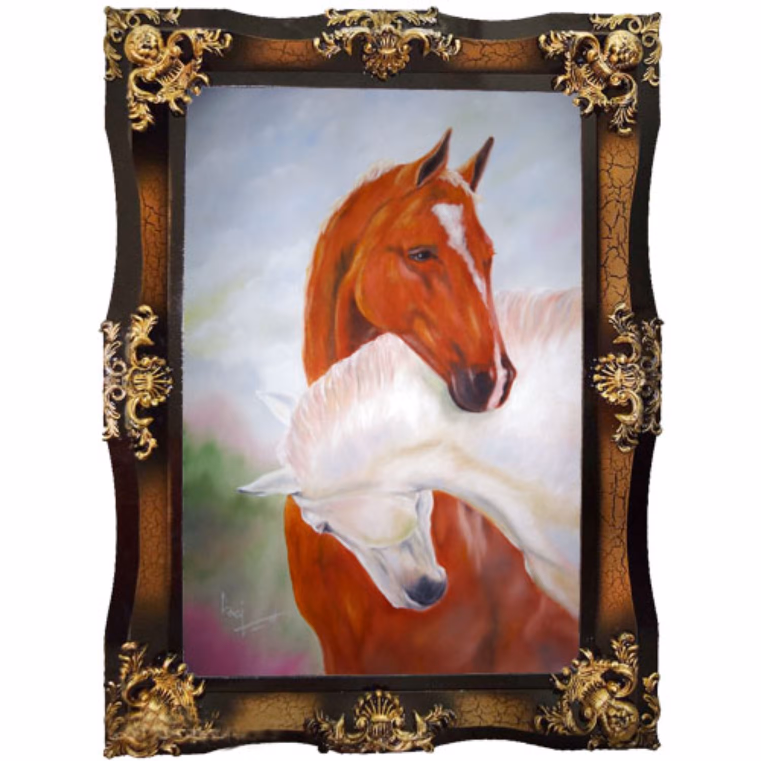 تابلو رنگ روغن دو اسب