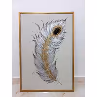 تابلو نقاشی برجسته پر طاووس طلایی نقره ای کار شده با نگین