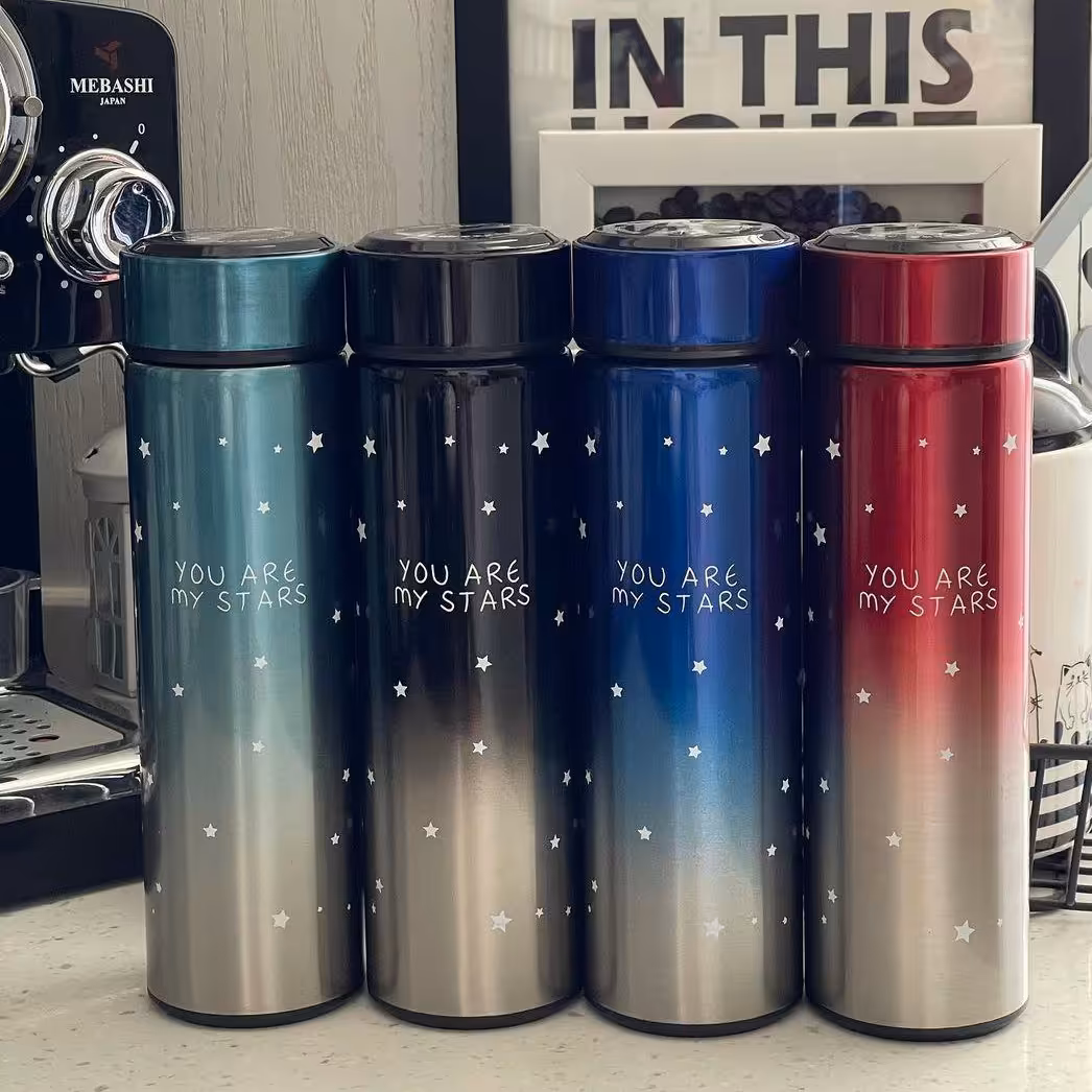 فلاسک قلمی استیل دو جداره دماسنج دار  با ظرفیت 0.5 لیتر  موجود در چهار رنگ 