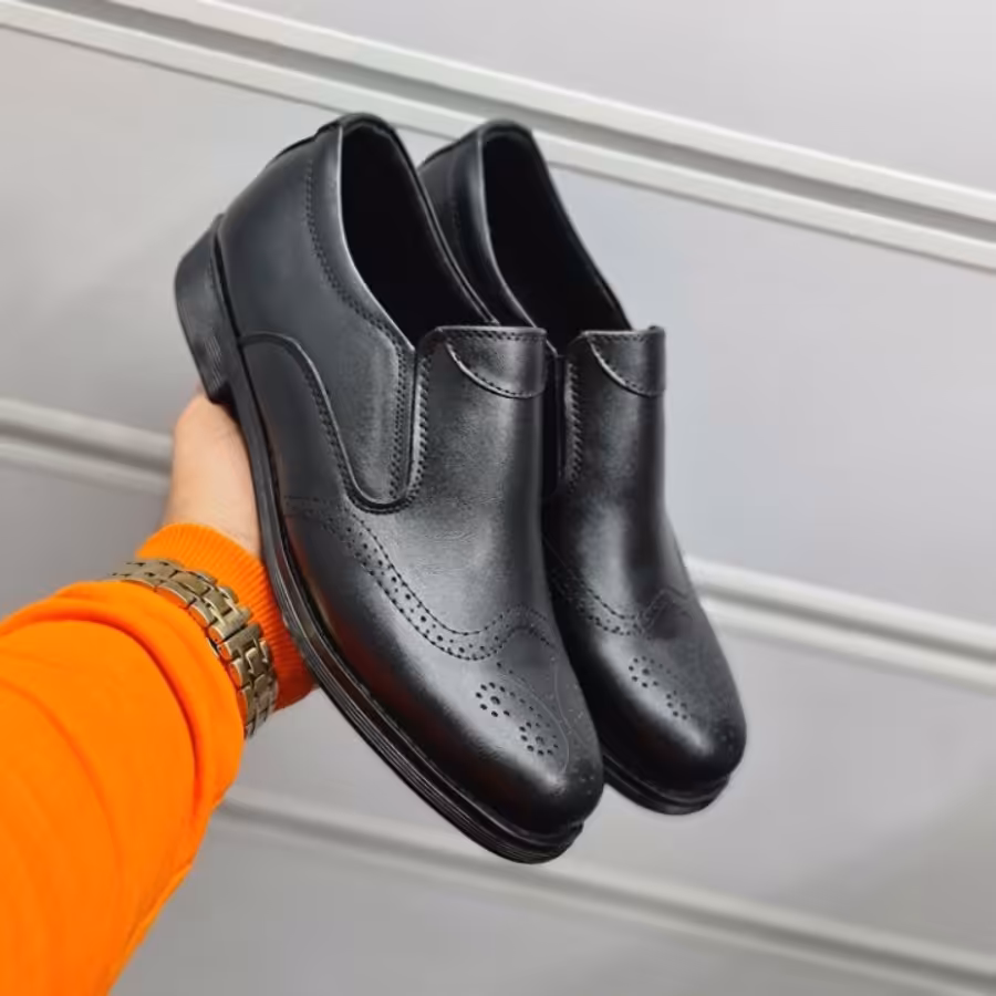 کفش  چرم صنعتی کفش شیک کفش مجلسی مردانه کفش  مشکی بدون بند کفش راحتی اداری کفش روزمره آقایان 