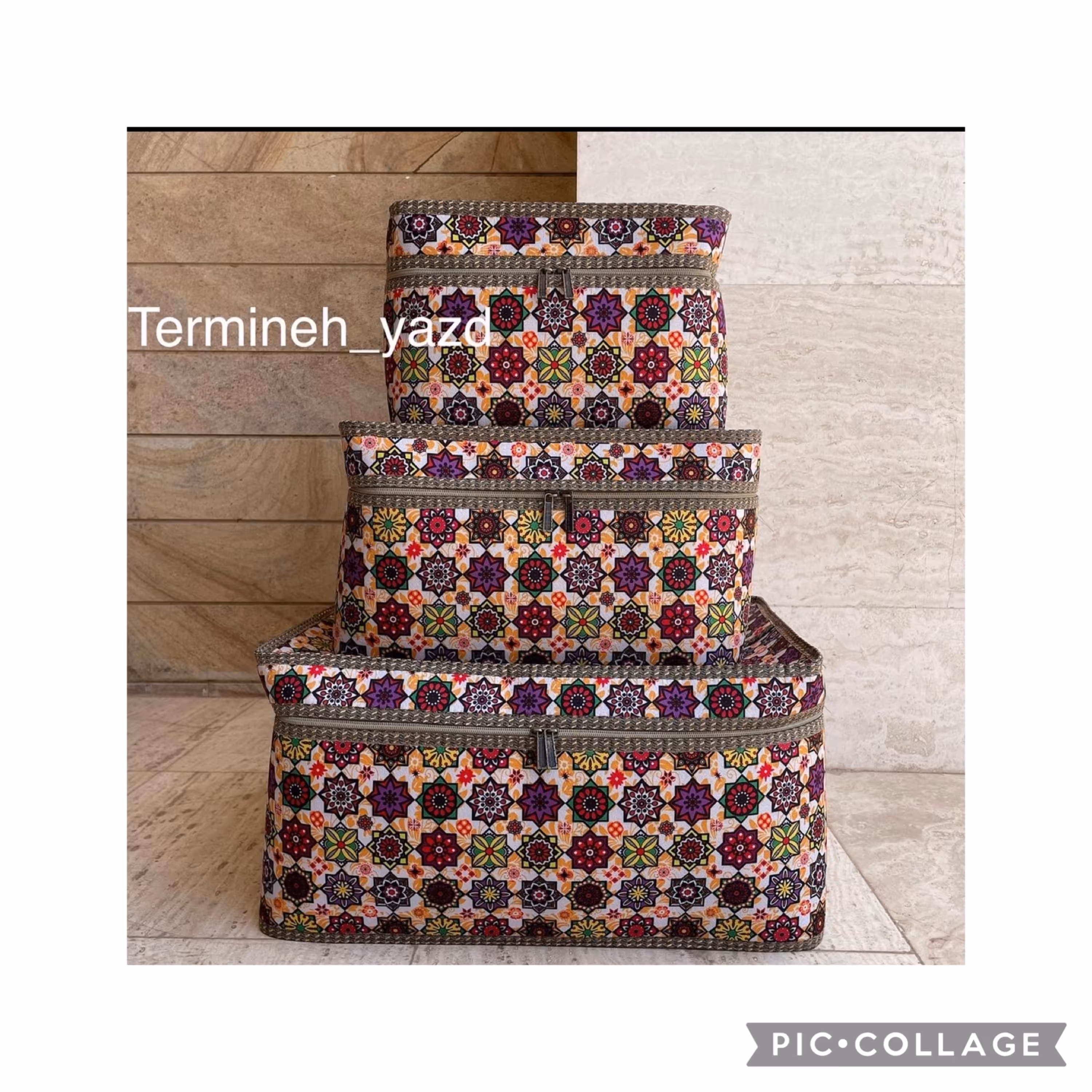 ست 3 تایی باکس با پارچه چاپی لمینت شده با فوم و آستر