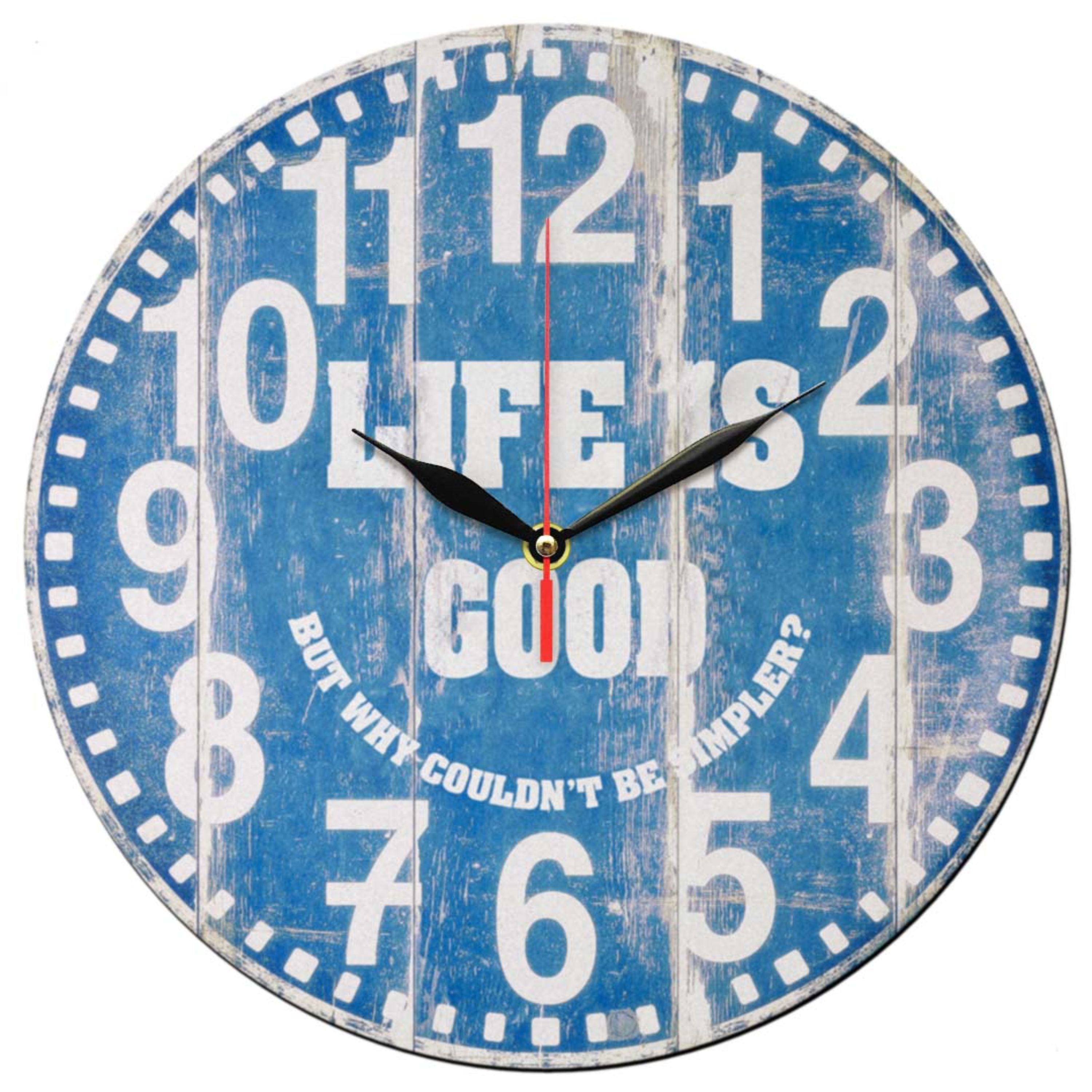 ساعت دیواری گرد مدل 1144 طرح Life is good زمینه آبی سایز 30