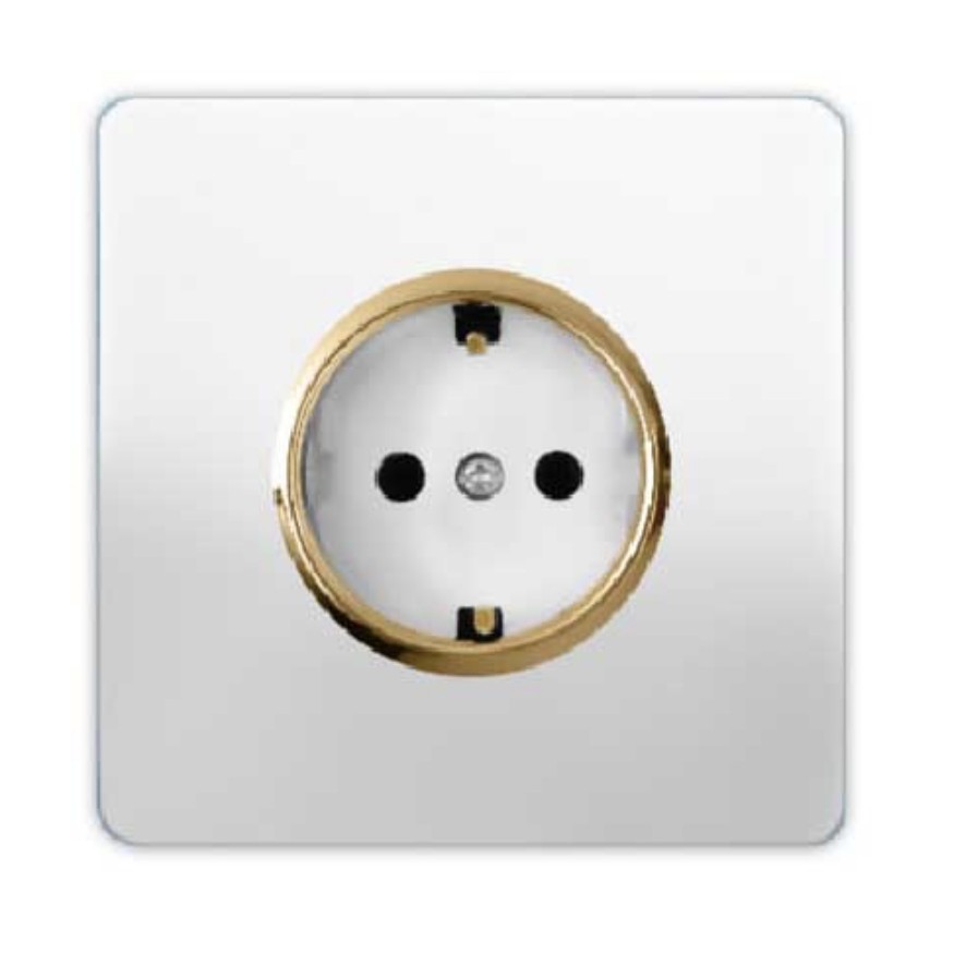 کلید پریز ارت دار کریستال سفید طلایی آسیا الکتریک با نشان استاندارد 