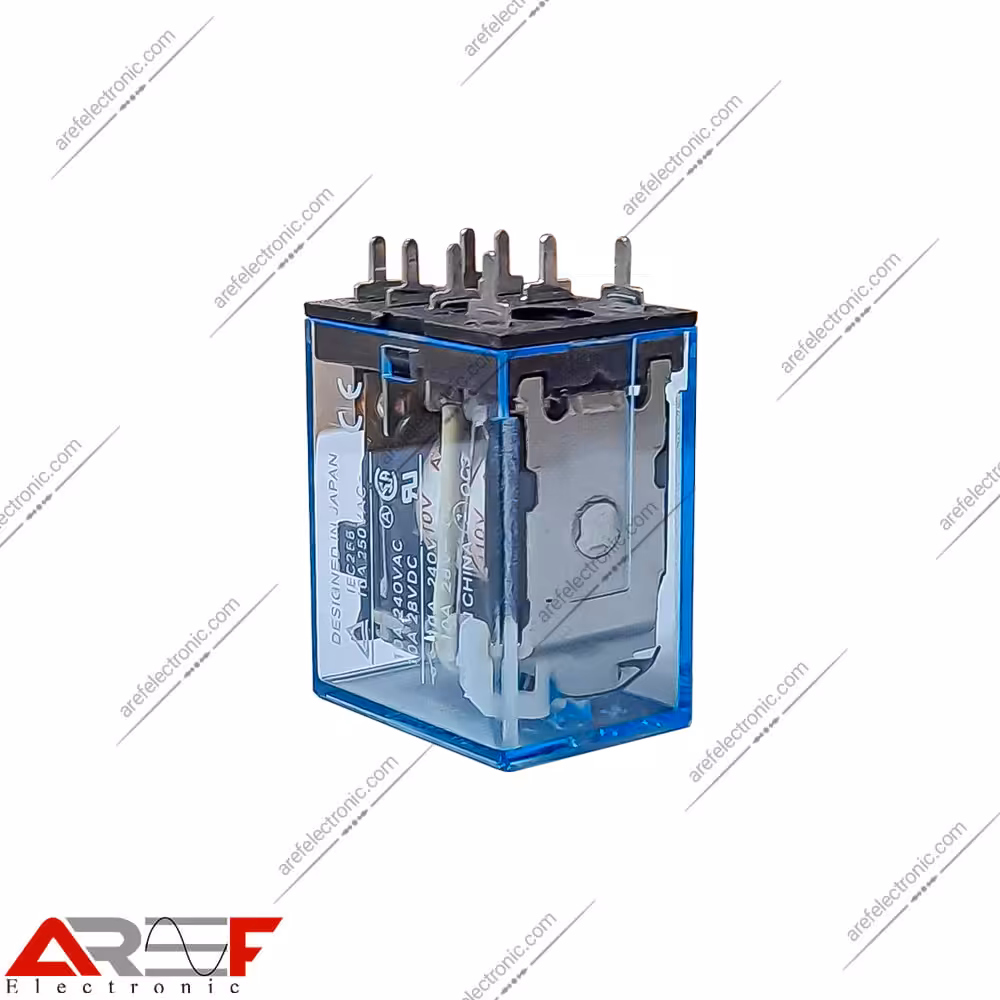 رله شیشه ای Omron مدل LY2N-J دارای 110 ولت 2 کنتاکت 10 آمپر 8 پایه - فروشگاه عارف الکترونیک