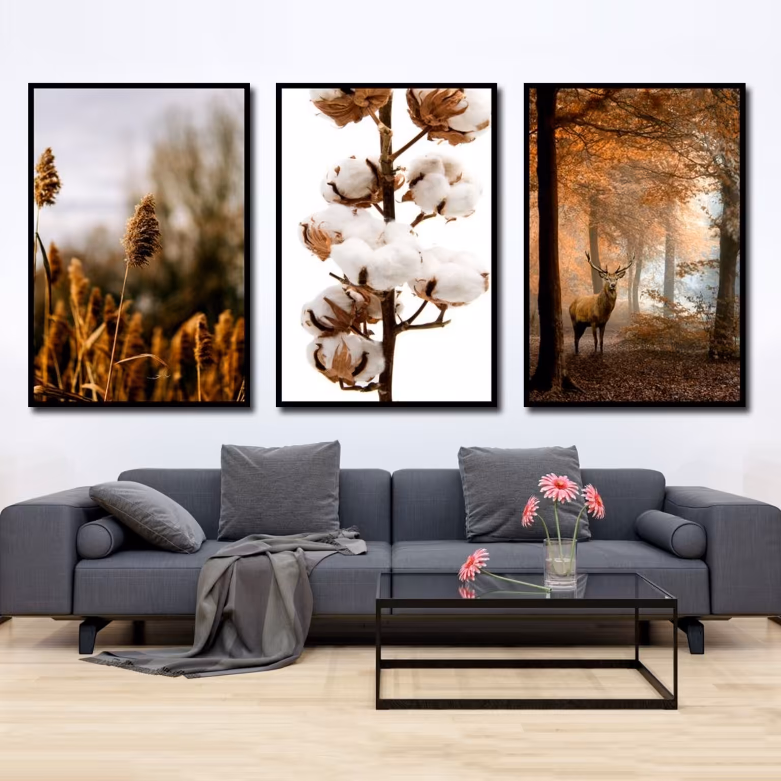 تابلو دکوراتیو 3تیکه گلهای زرد و مشکی