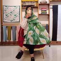 شال هاوایی سبز و سفید نخی میلا کد 9068