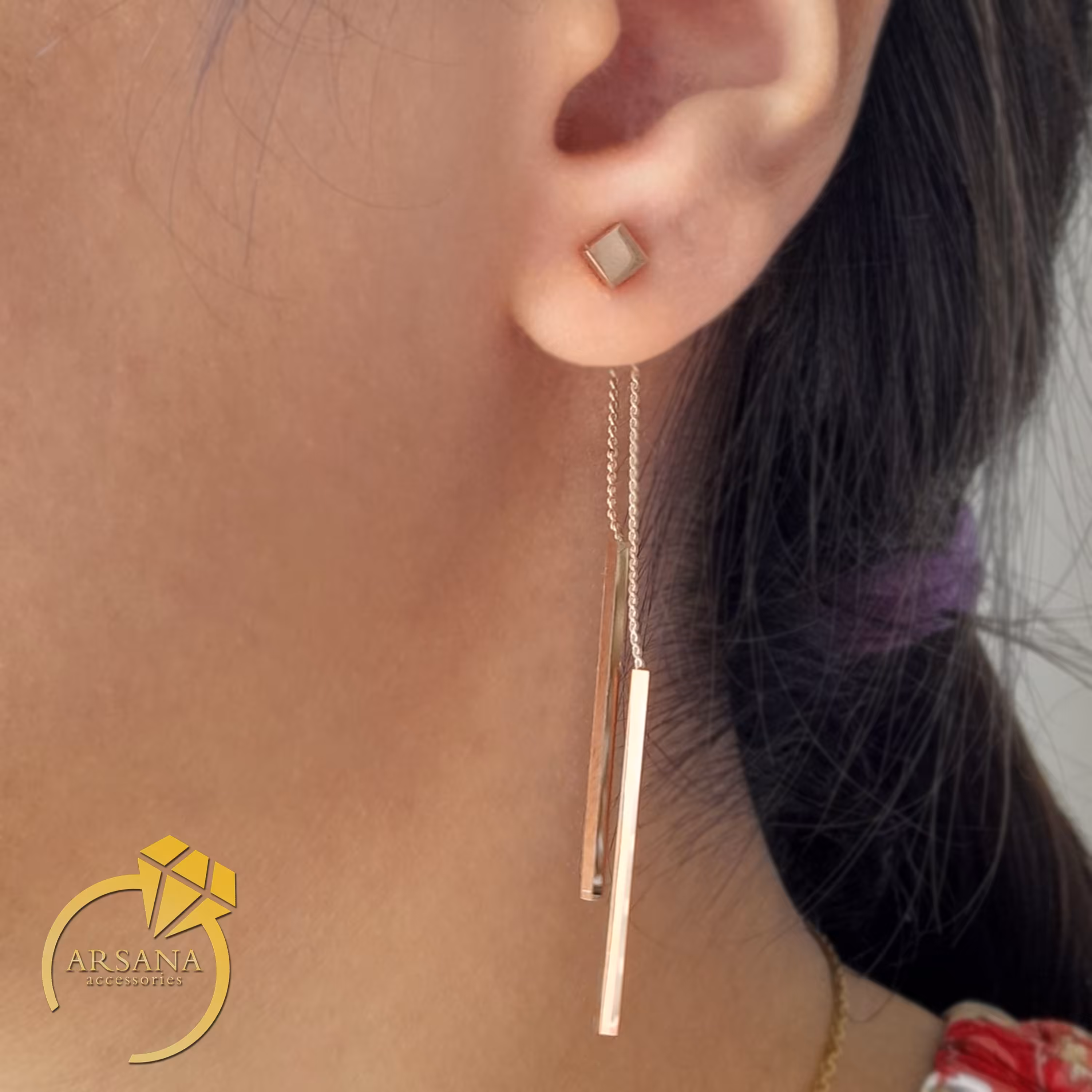 گوشواره میخی آویزدار ژوپینگ آبکاری طلا