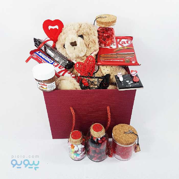 پکیج کادو ولنتاین با عروسک خرس لباس فانتزی 32 سانتی متری