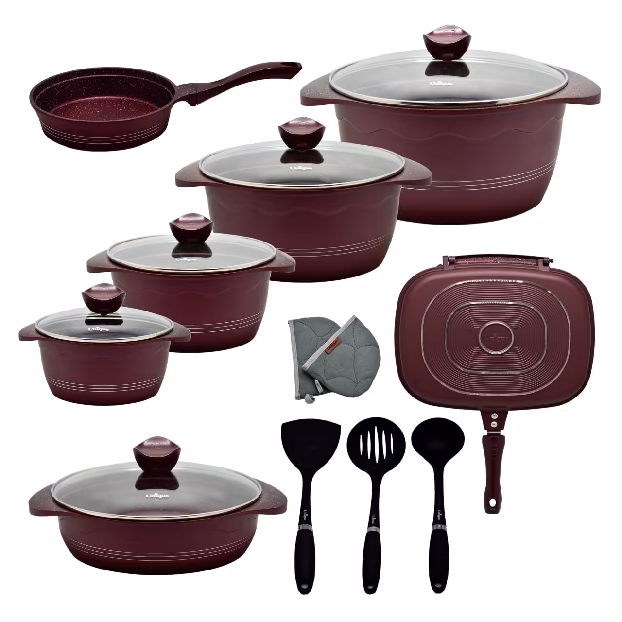 سرویس قابلمه 16 پارچه رنگ بورگاندی  (یونیک ) 8895 مدل (بلا Bella ) 