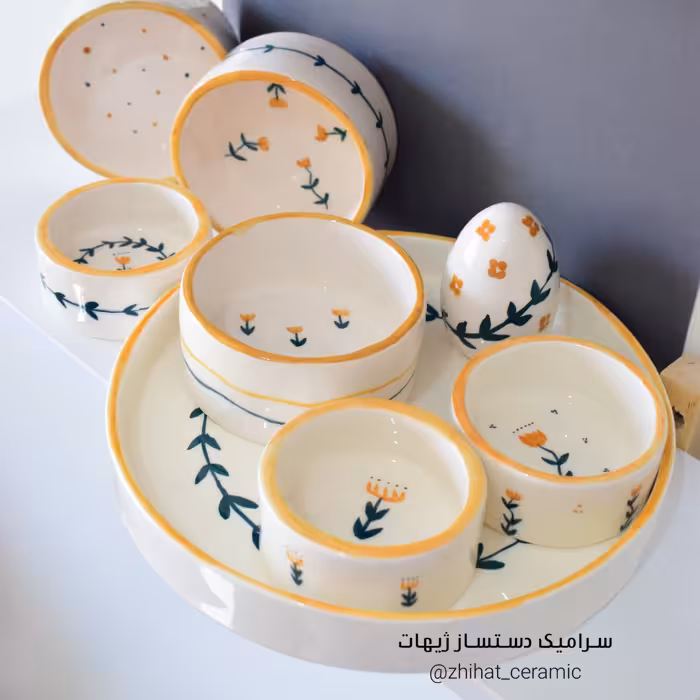 هفت سین و ظرف پذیرایی سرامیکی طرح نارنج سبز