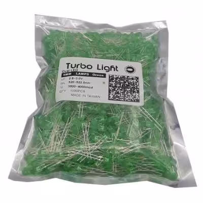 LED اوال 5mm سبز مرغوب تایوانی مارک Turbo Light بسته 1000 تایی