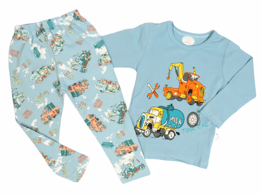 بلوز و شلوار راحتی طرح ماشین آبی