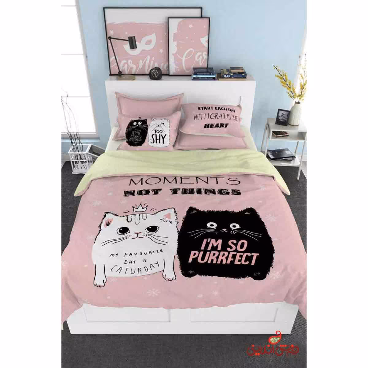 روتختی کودک طرح گربه های سفید مشکی کد 2809